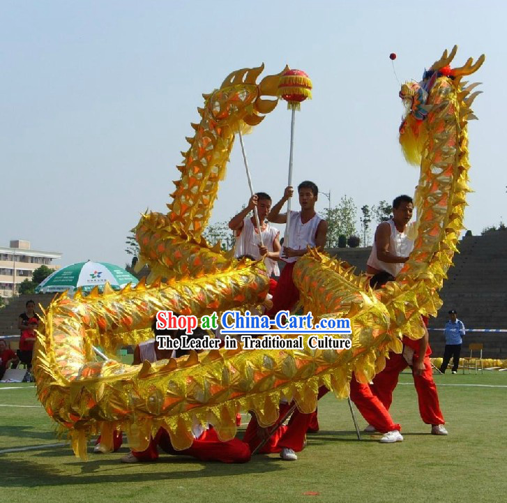 Shinning Golden Net Dragon Dance Head and Costumes Complete Set