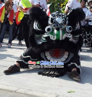 Long Wool Black Southern Lion Dance Costumes Complete Set