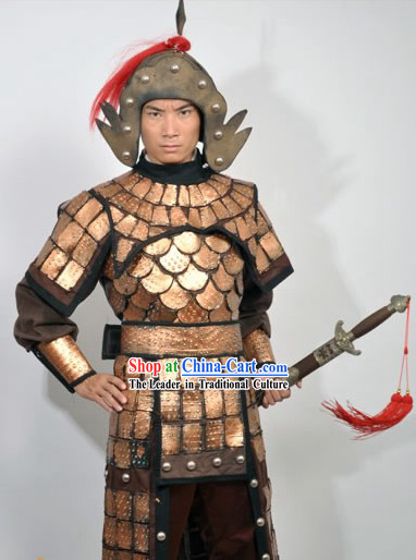 Ancient Chinese Fighting General Armor Costume and Hat for Men