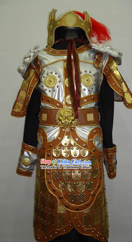 Ancient Chinese Knight General Armor Costumes and Hat for Men