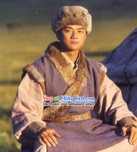 Ancient Chinese Guo Jing Hero Costume and Hat for Men