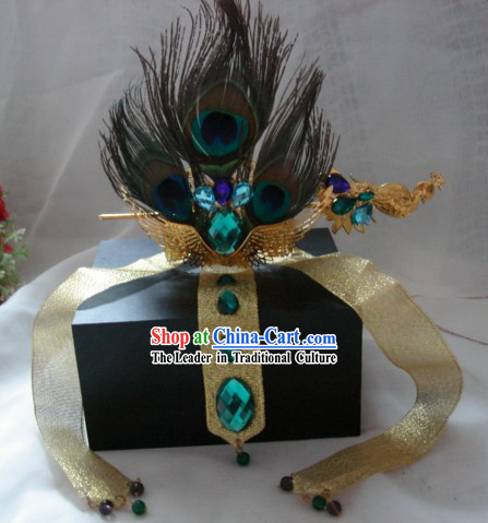 Ancient Chinese Style Handmade Peacock Feather Crown for Men