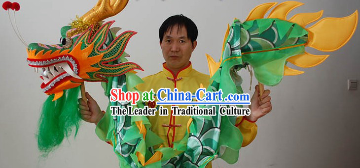 One Person Holding Classic Green Dragon Dance Props
