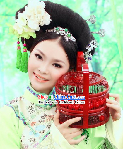Chinese Classical Beauty Green Hair Accessories and Wig