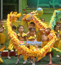 Yellow Beijing Dragon Dance Costumes Complete Set for Six Kindergarten Children