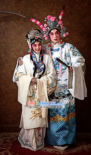 Chinese Beijing Opera Lv Bu and Diao Chan Costumes and Headpiece for Men and Women