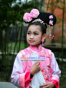 Qing Dynasty Princess Costumes and Headwear Complete Set for Children