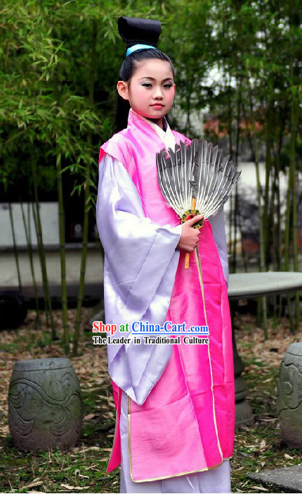 Zhuge Liang Costumes and Fan for Kids