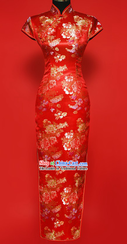 Chinese Classic Red Wedding Long Cheongsam for Women