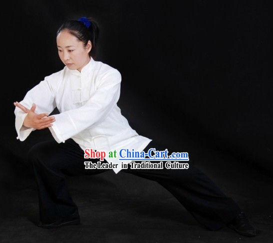 Traditional White Tai Chi Blouse and Black Pants