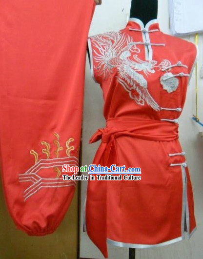 Red Silk Phoenix Long Fist Performance Costume for Women