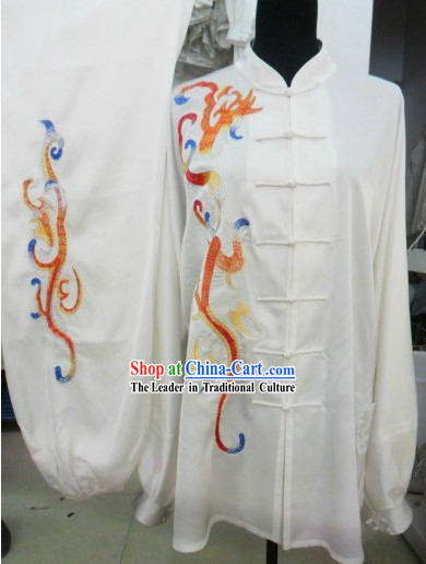 Professional White Silk Kung Fu Performance Uniform for Men