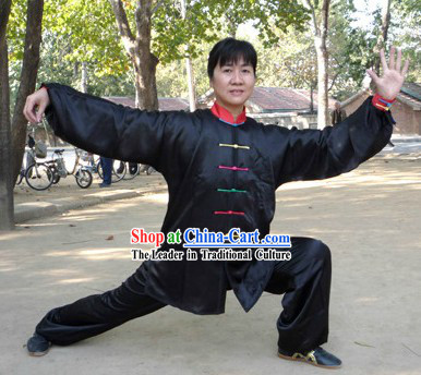 Supreme Black Kung Fu Competition Silk Clothing for Women or Men