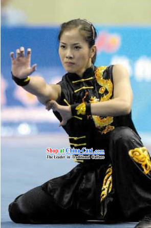 Black Chinese Martial Arts Kung Fu Competition Silk Suit for Women