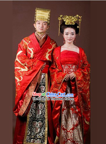 Traditional Chinese Wedding Garment Two Complete Sets for Men and Women