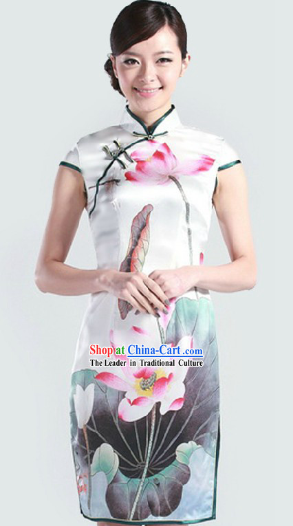 Traditional Chinese Silk Lotus Qipao for Women