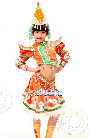 Mongolian Dance Costume and Hat Complete Set for Children