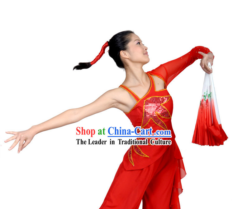Chinese Red Fan Dancing Costume for Women