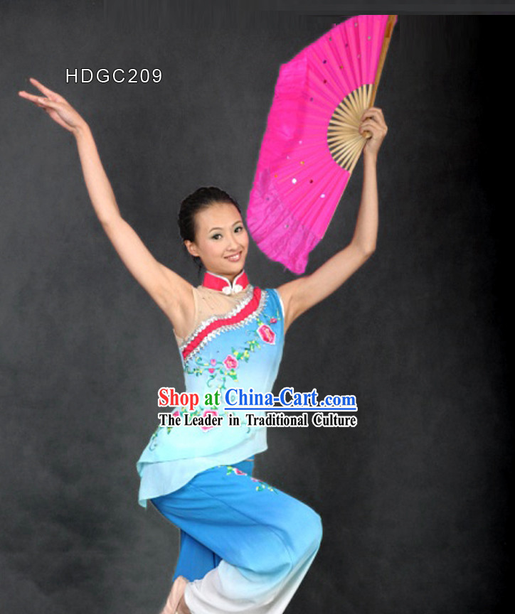 Chinese Classic Embroidered Color Transition Fan Dance Costume for Women