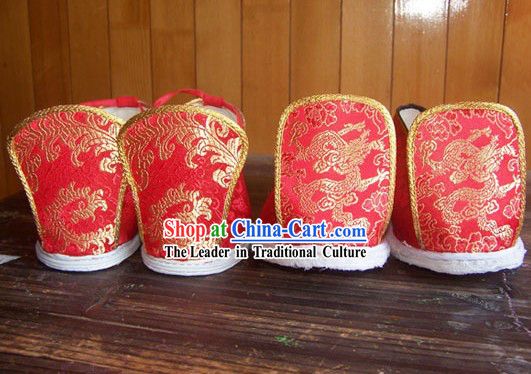 Chinese Classical Red Phoenix and Dragon Wedding Shoes for Bride and Bridegroom