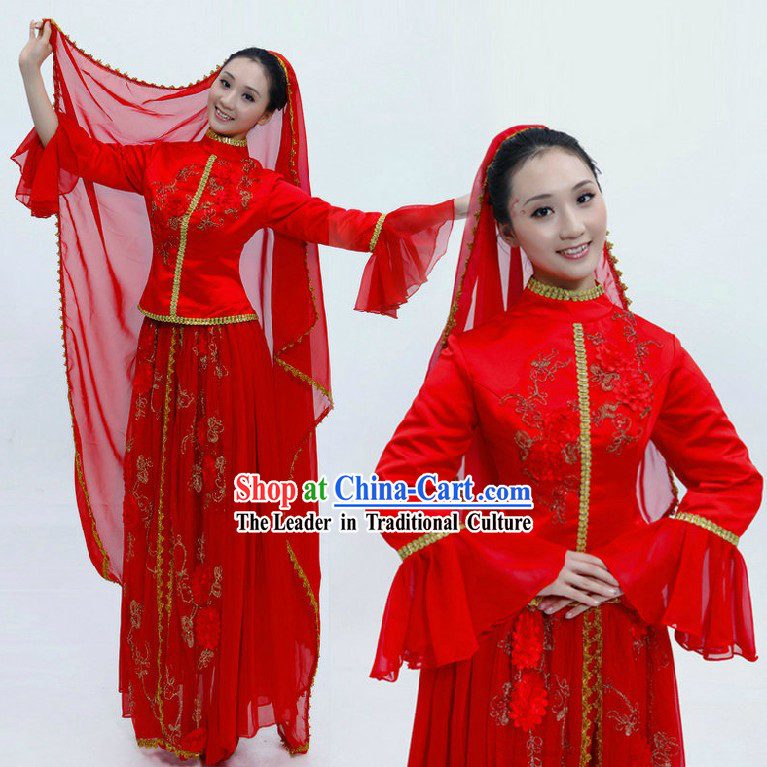 Traditional Chinese Xinjiang Ethnic Wedding Dress Complete Set for Women