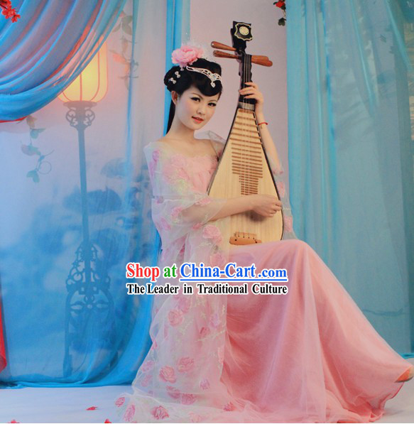 Traditional Chinese Tang Dynasty Musician Pink Clothing for Women