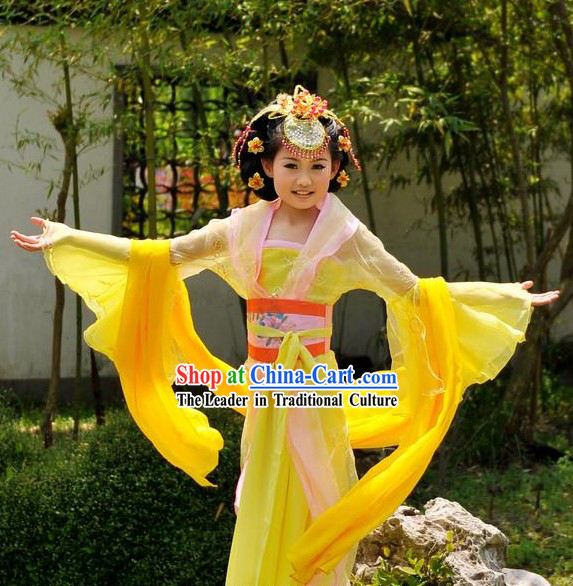 Ancient Chinese Palace Princess Yellow Costumes for Children