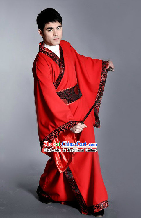 Traditional Red Chinese Han Clothing for Men