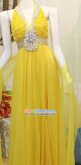 Elegant Bright Yellow Wedding Evening Dress for Brides