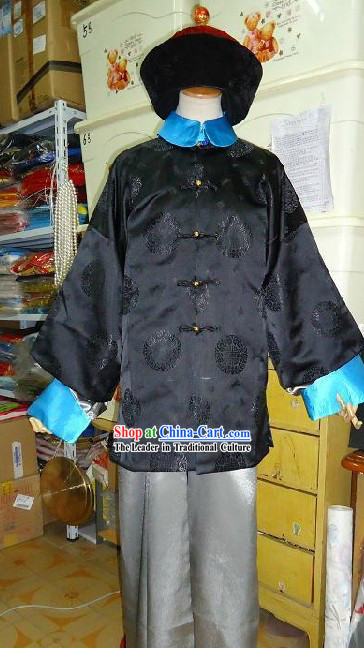 Ancient Qing Dynasty Government Official Costume and Hat for Men