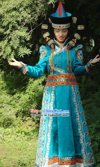 Traditional Chinese Mongolian Female Clothing and Hat