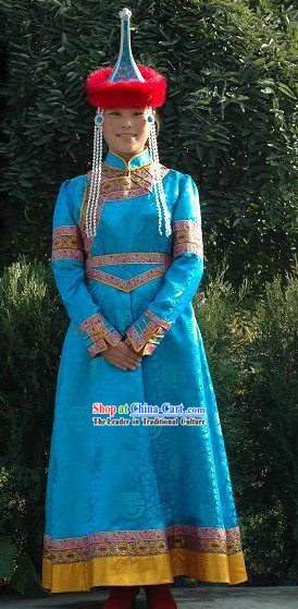 Traditional Mongolian Clothing and Headpiece for Women