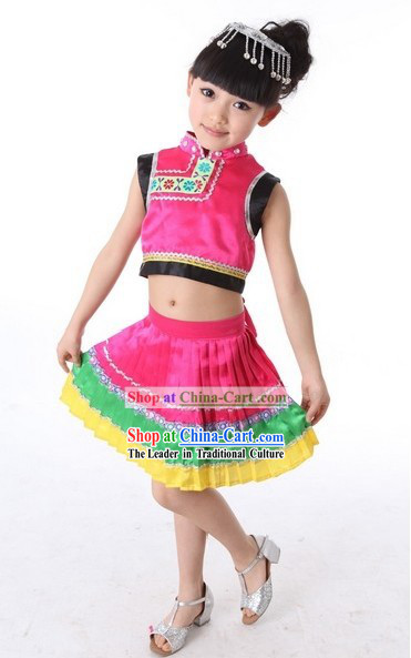 Traditional Chinese Yi Minority Stage Performance Dance Costume for Kids