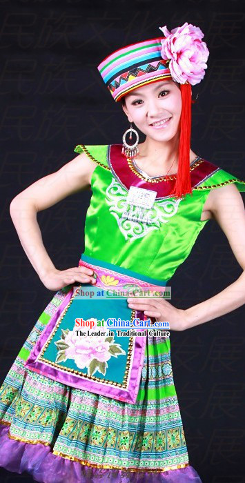 Chinese Miao Ethnic Clothing and Hat for Girls