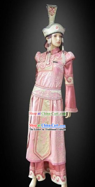 Traditional Chinese Mongolian Robe and Hat Complete Set