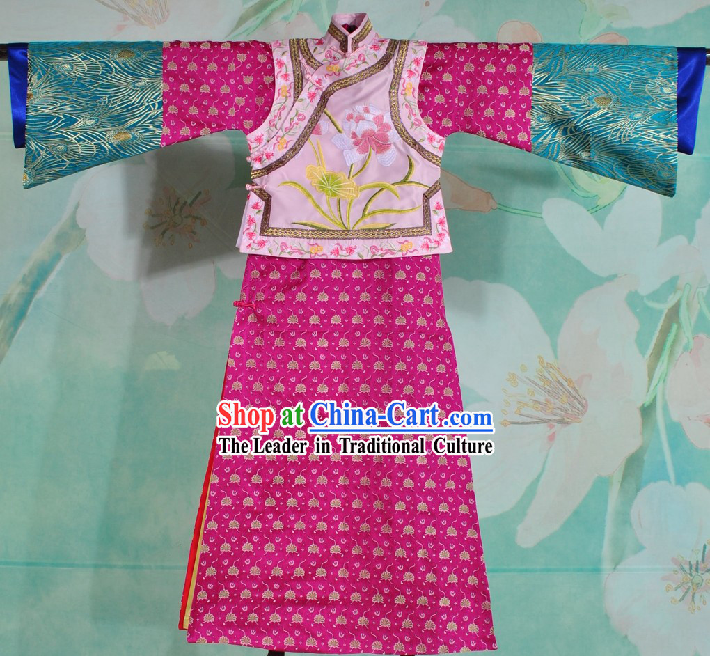 Supreme Qing Dynasty Embroidered Flower Princess Clothes Complete Set