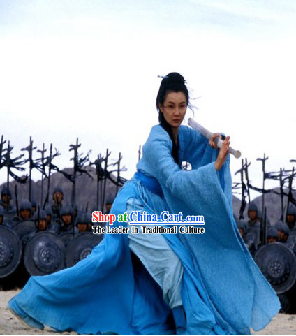 Chinese Classical Swordswoman Blue Costumes in Hero