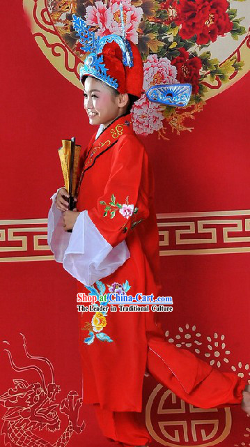 Ancient Chinese Bridegroom Costumes and Hat for Kids