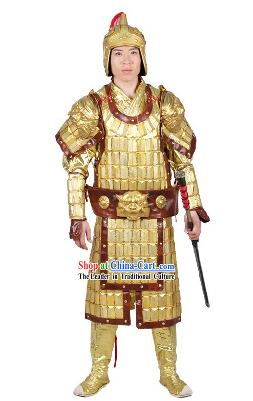 Ancient Chinese General Armor Costumes and Hat for Men