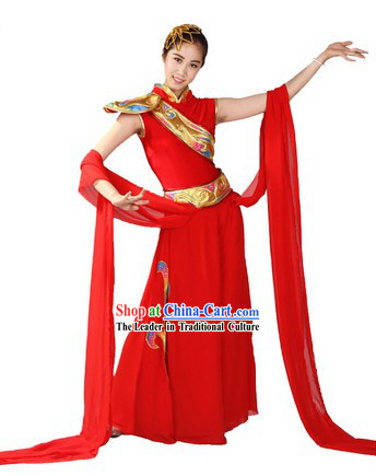 Chinese Classical Red Dance Costume and Head Piece for Women