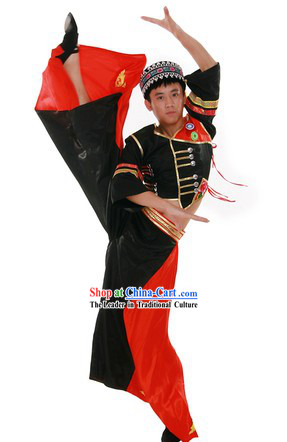 Chinese Traditional Yi Minority Dance Costume and Hat for Men