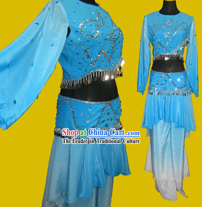 Classic Blue Folk Solo Dancing Costumes for Women
