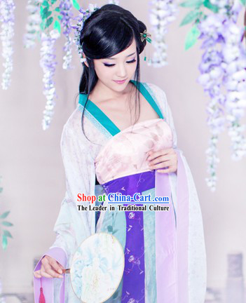 Ancient Chinese Lover Costumes and Fan and Butterfly for Women