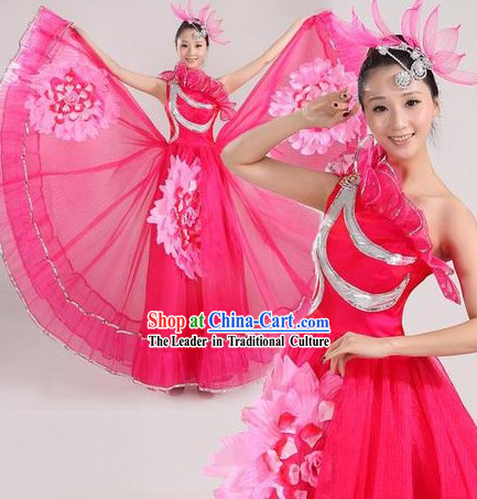 Traditional Chinese Stage Performance Dance Costume and Headpiece for Women