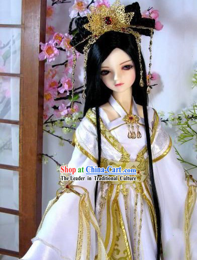 Ancient Chinese White Cosplay Costumes and Hair Accessories Complete Set
