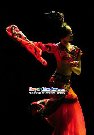 Chinese Classical Solo Dance Costume and Hair Accessories Complete Set for Women