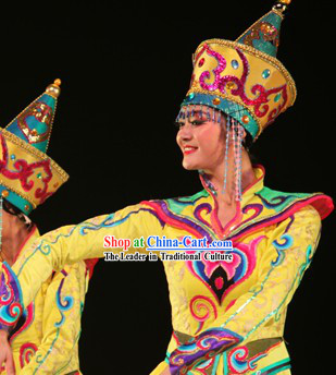 Festival Celebration Mongolian Dance Costumes and Hat for Women