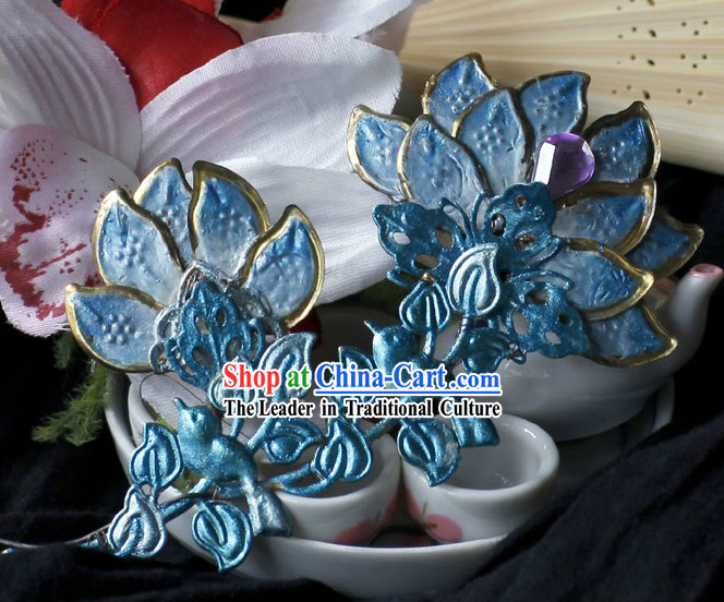 Ancient Chinese Handmade Forehead Blue Flower Hair Accessory
