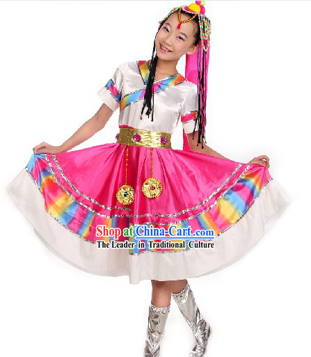 Traditional Chinese Tibetan Performance Costumes for Kids