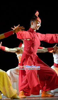 Long Red Mandarin Stage Performance Costumes for Women